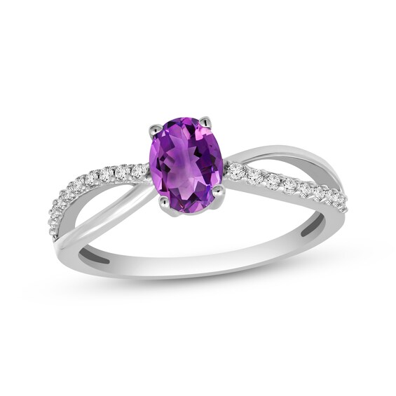 Oval-Cut Amethyst & White Topaz Ring Sterling Silver