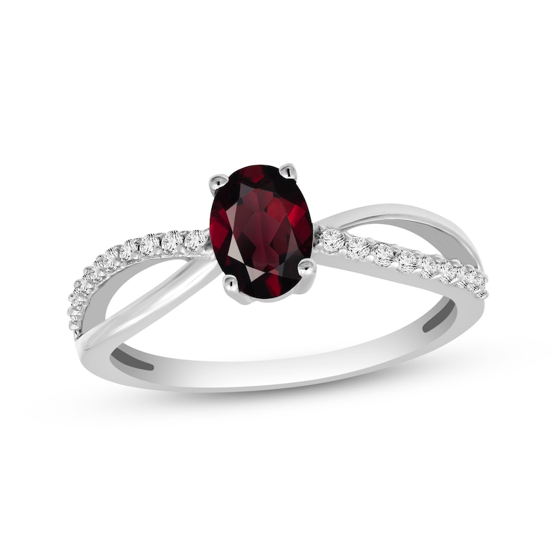 Main Image 1 of Oval-Cut Garnet & White Topaz Ring Sterling Silver