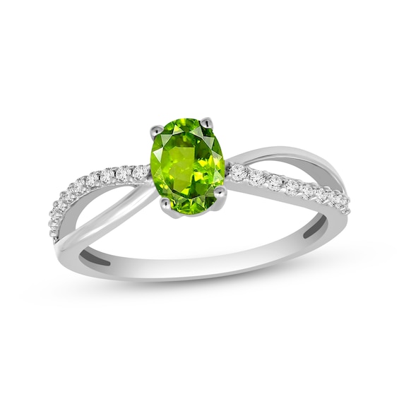 Oval-Cut Peridot & White Topaz Ring Sterling Silver