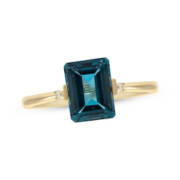Emerald-Cut London Blue Topaz & Diamond Ring 10K Yellow Gold
