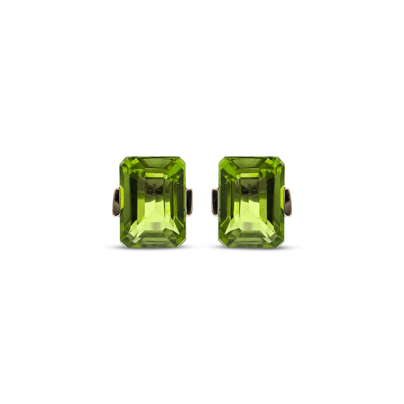 Main Image 2 of Emerald-Cut Peridot Stud Earrings 10K Yellow Gold