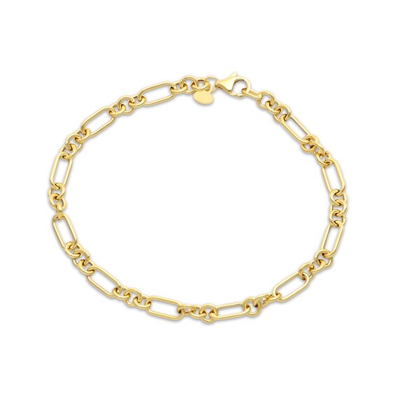 Three & One Link Figaro Bracelet 4.5mm Hollow 10K Yellow Gold 7.5”