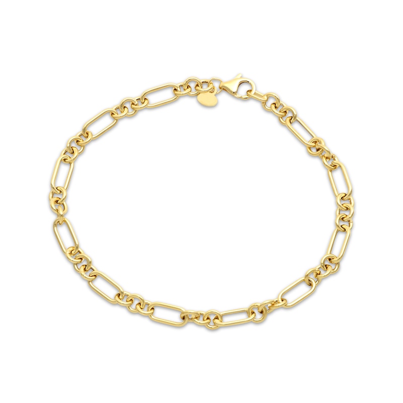 Three & One Hollow Link Figaro Bracelet 4.5mm 10K Yellow Gold 7.5”