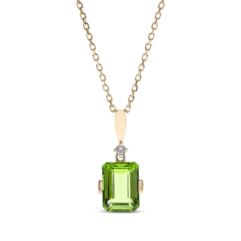 Main Image 1 of Emerald-Cut Peridot & Diamond Necklace 10K Yellow Gold 18”