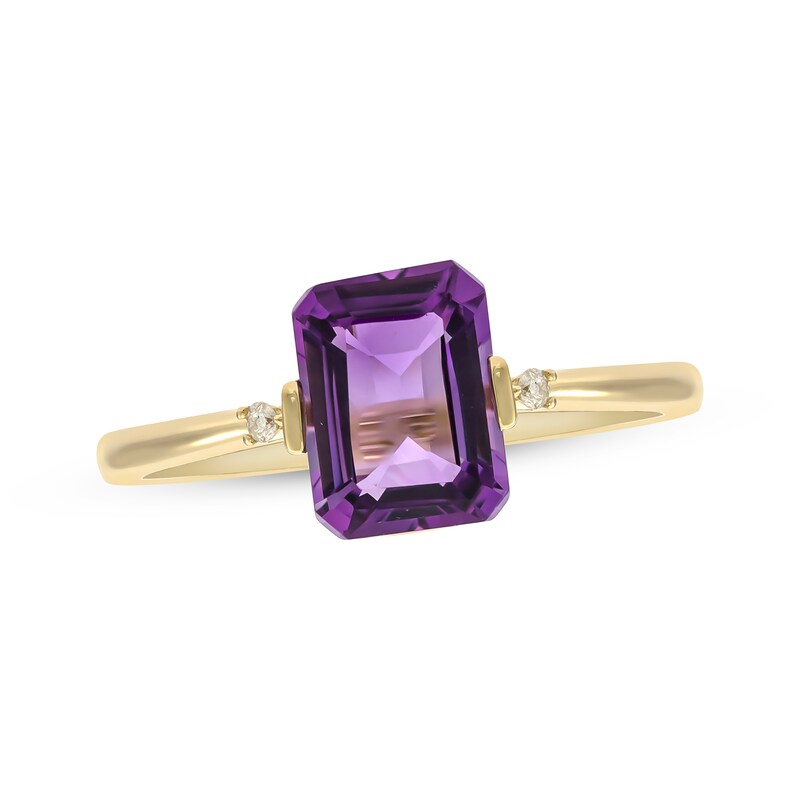 Main Image 1 of Emerald-Cut Amethyst & Diamond Ring 10K Yellow Gold
