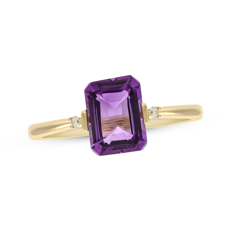 Emerald-Cut Amethyst & Diamond Ring 10K Yellow Gold