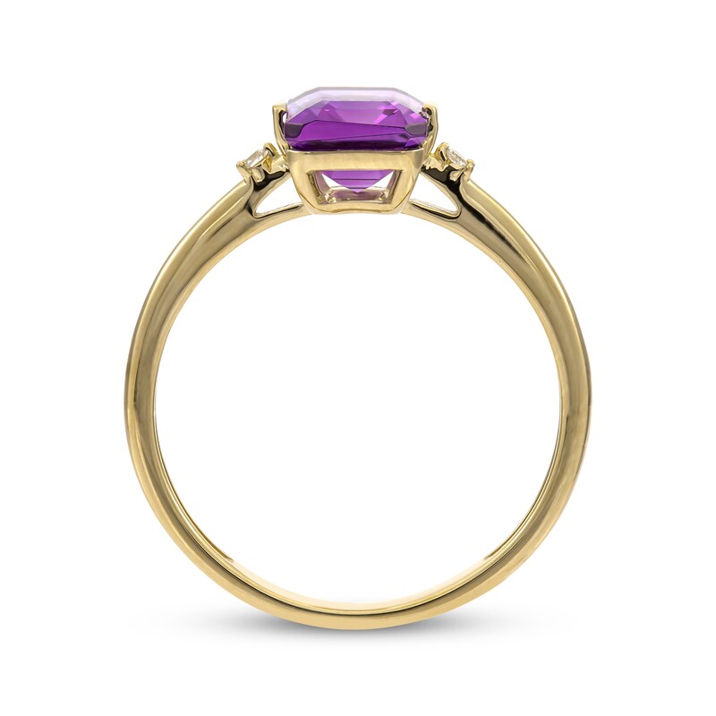 Main Image 2 of Emerald-Cut Amethyst & Diamond Ring 10K Yellow Gold
