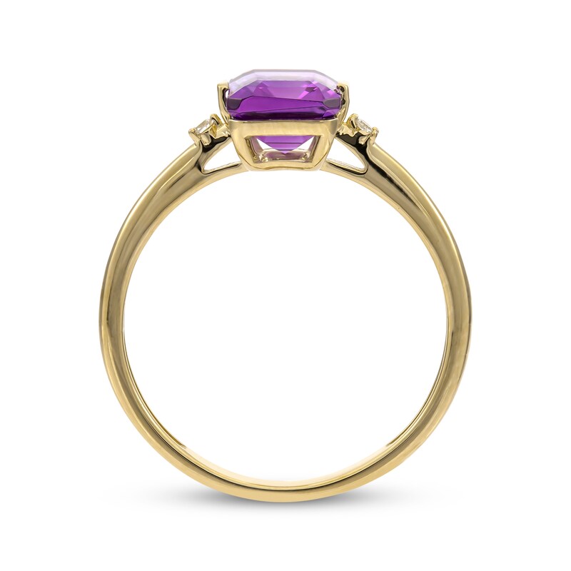 Emerald-Cut Amethyst & Diamond Ring 10K Yellow Gold