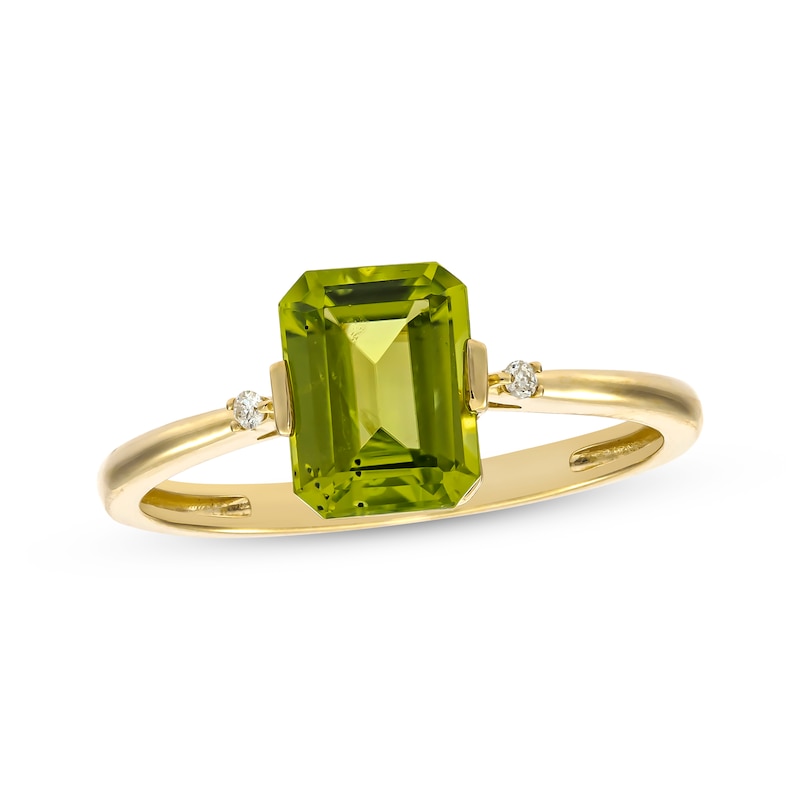Emerald-Cut Peridot & Diamond Ring 10K Yellow Gold
