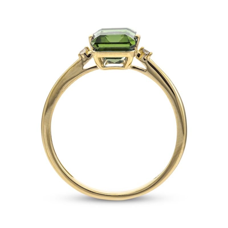 Emerald-Cut Peridot & Diamond Ring 10K Yellow Gold