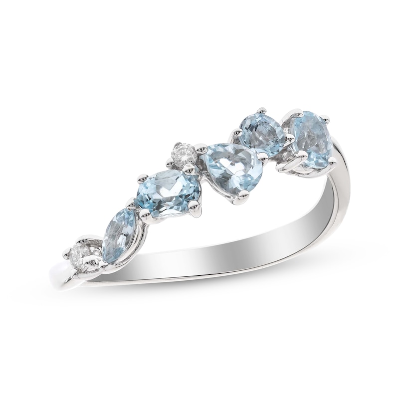 Main Image 1 of Multi-Shape Aquamarine & Diamond Scatter Ring 1/20 ct tw 10K White Gold