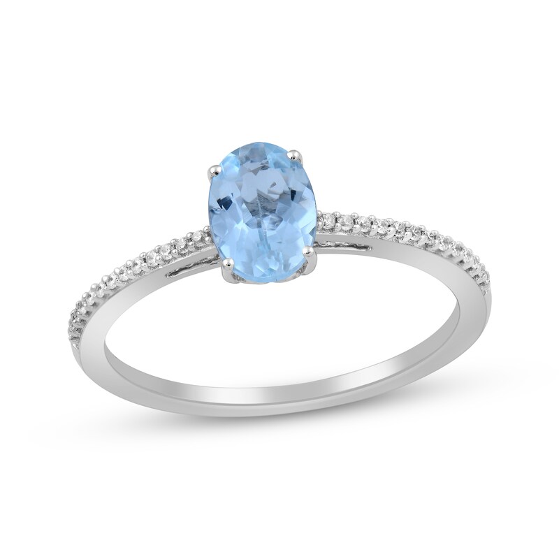 Oval-Cut Aquamarine & White Lab-Created Sapphire Ring Sterling Silver