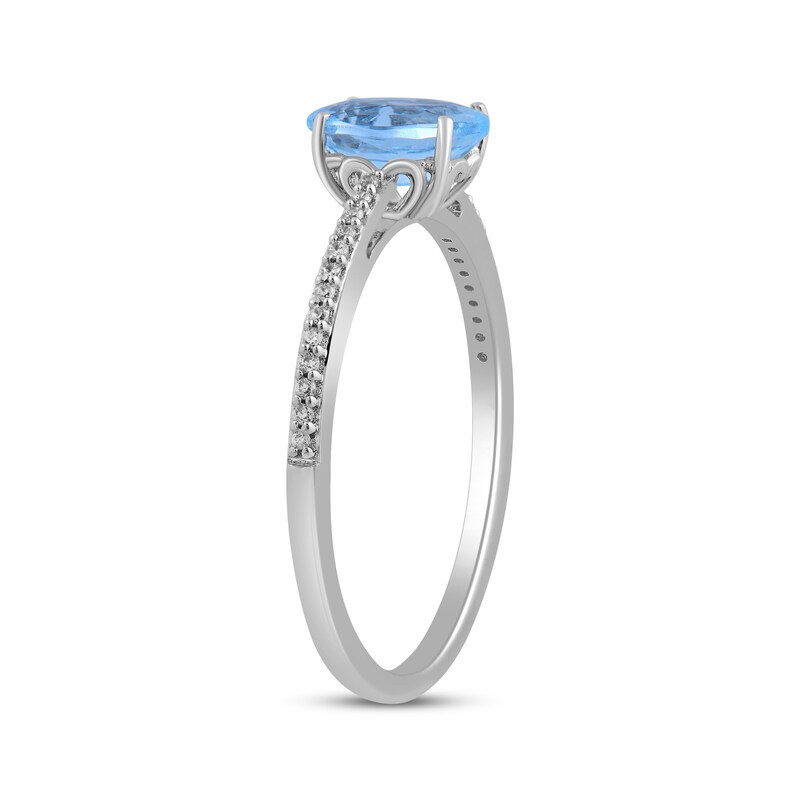 Oval-Cut Aquamarine & White Lab-Created Sapphire Ring Sterling Silver