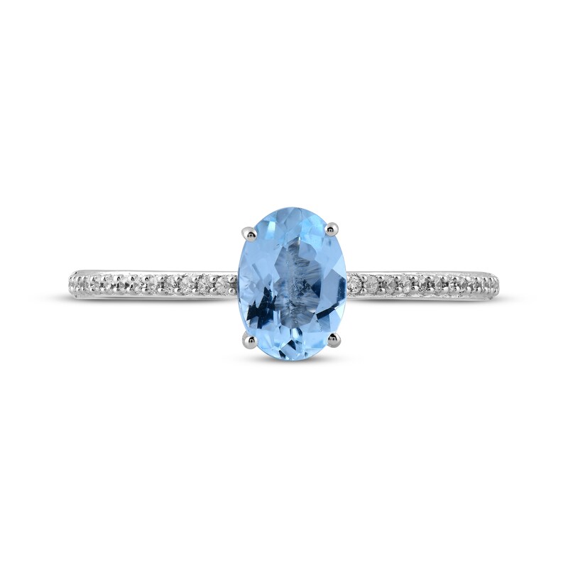 Oval-Cut Aquamarine & White Lab-Created Sapphire Ring Sterling Silver