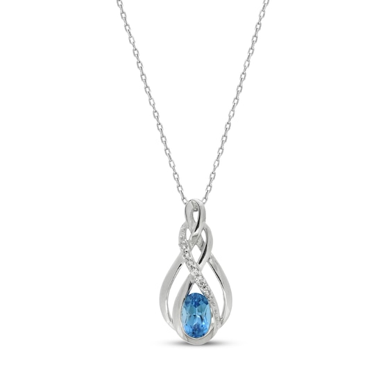 Oval-Cut Swiss Blue Topaz & White Lab-Created Sapphire Necklace Sterling Silver 18"