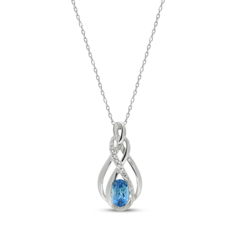 Main Image 1 of Oval-Cut Swiss Blue Topaz & White Lab-Created Sapphire Necklace Sterling Silver 18"