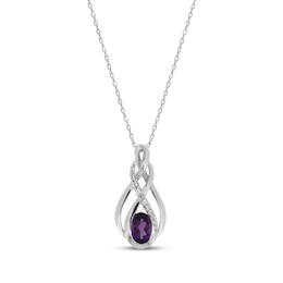 Oval-Cut Amethyst & White Lab-Created Sapphire Necklace Sterling Silver 18"