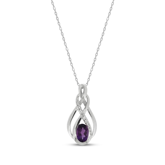 Oval-Cut Amethyst & White Lab-Created Sapphire Necklace Sterling Silver 18"