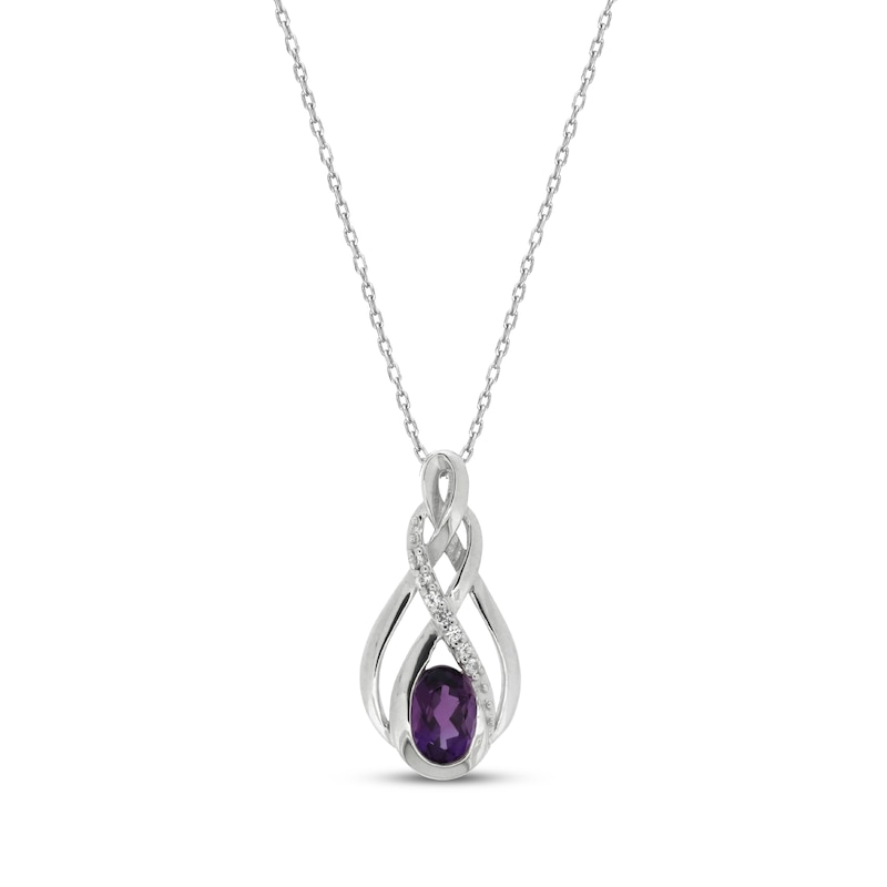 Main Image 1 of Oval-Cut Amethyst & White Lab-Created Sapphire Necklace Sterling Silver 18"