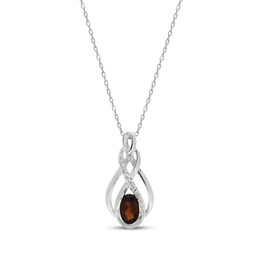 Oval-Cut Garnet & White Lab-Created Sapphire Necklace Sterling Silver 18&quot;