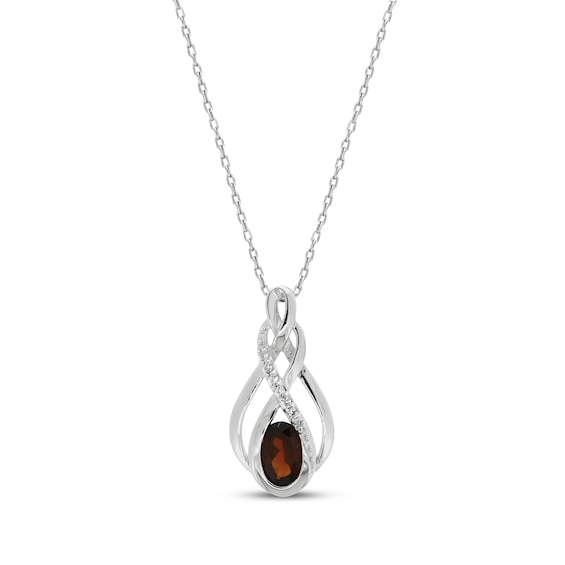 Oval-Cut Garnet & White Lab-Created Sapphire Necklace Sterling Silver 18"