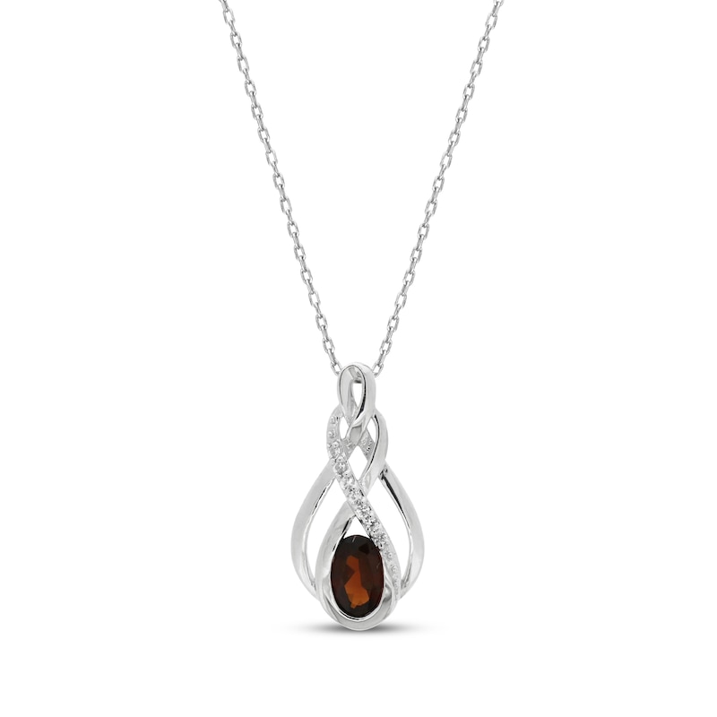 Main Image 1 of Oval-Cut Garnet & White Lab-Created Sapphire Necklace Sterling Silver 18"