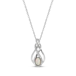 Oval-Cut Lab-Created Opal & White Lab-Created Sapphire Necklace Sterling Silver 18"
