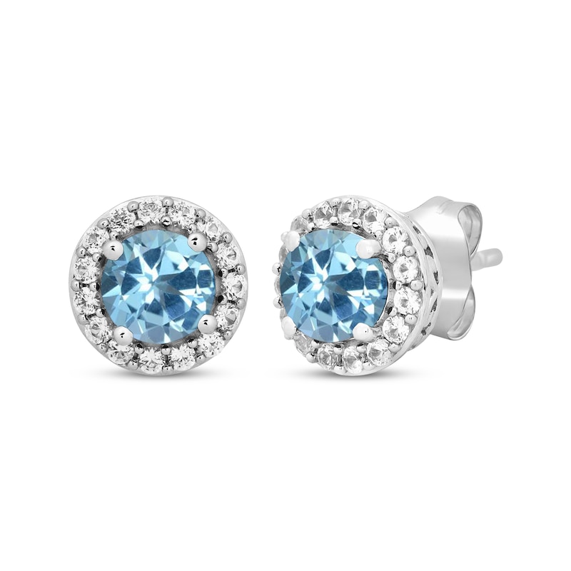 Round-Cut Swiss Blue Topaz & White Lab-Created Sapphire Gift Set Sterling Silver - Size 7
