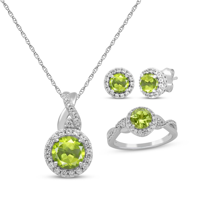 Main Image 1 of Round-Cut Peridot & White Lab-Created Sapphire Gift Set Sterling Silver