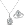 Thumbnail Image 1 of Pear-Shaped Aquamarine & White Lab-Created Sapphire Gift Set Sterling Silver - Size 7