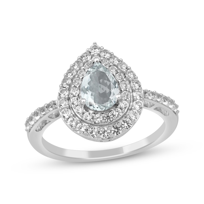 Main Image 3 of Pear-Shaped Aquamarine & White Lab-Created Sapphire Gift Set Sterling Silver - Size 7