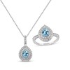 Thumbnail Image 0 of Pear-Shaped Swiss Blue Topaz & White Lab-Created Sapphire Gift Set Sterling Silver - Size 7