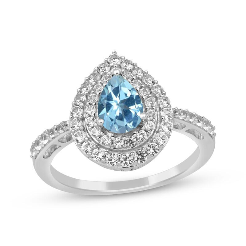Pear-Shaped Swiss Blue Topaz & White Lab-Created Sapphire Gift Set Sterling Silver - Size 7