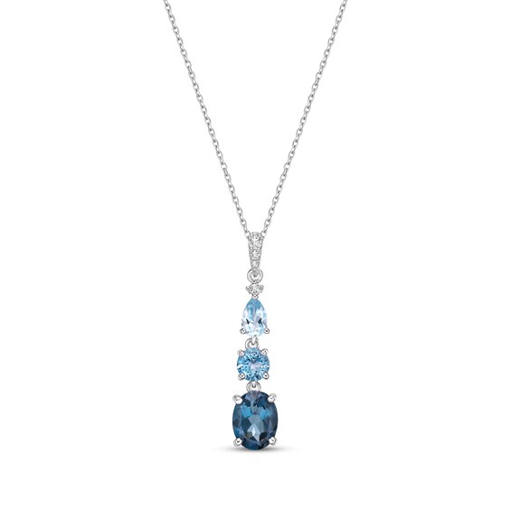 Multi-Shape Blue Topaz & White Lab-Created Sapphire Necklace Sterling Silver 18”