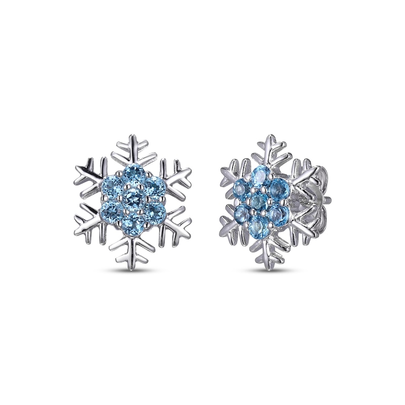 Round-Cut Swiss Blue Topaz Snowflake Stud Earrings Sterling Silver ...