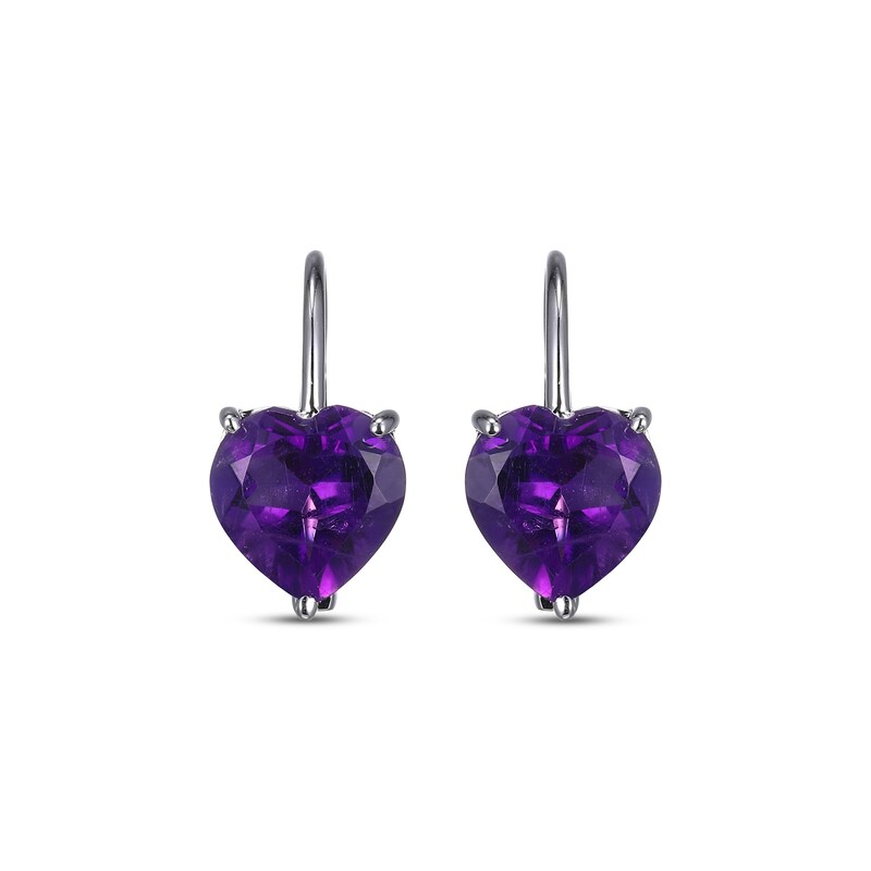 Main Image 2 of Heart-Shaped Amethyst Solitaire Earrings Sterling Silver