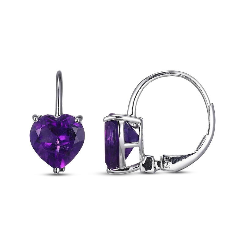 Main Image 3 of Heart-Shaped Amethyst Solitaire Earrings Sterling Silver