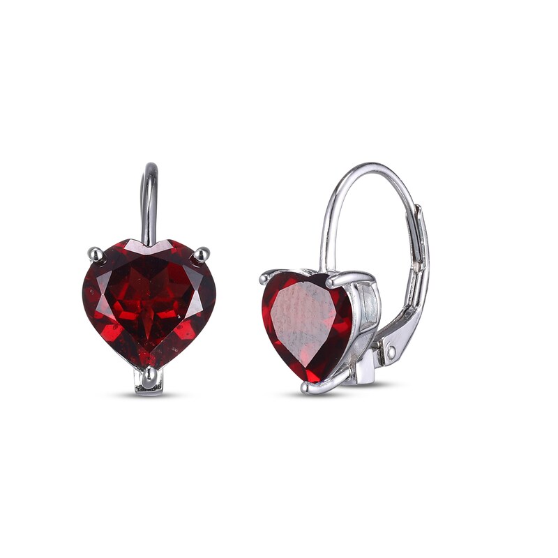 Main Image 1 of Heart-Shaped Garnet Solitaire Earrings Sterling Silver