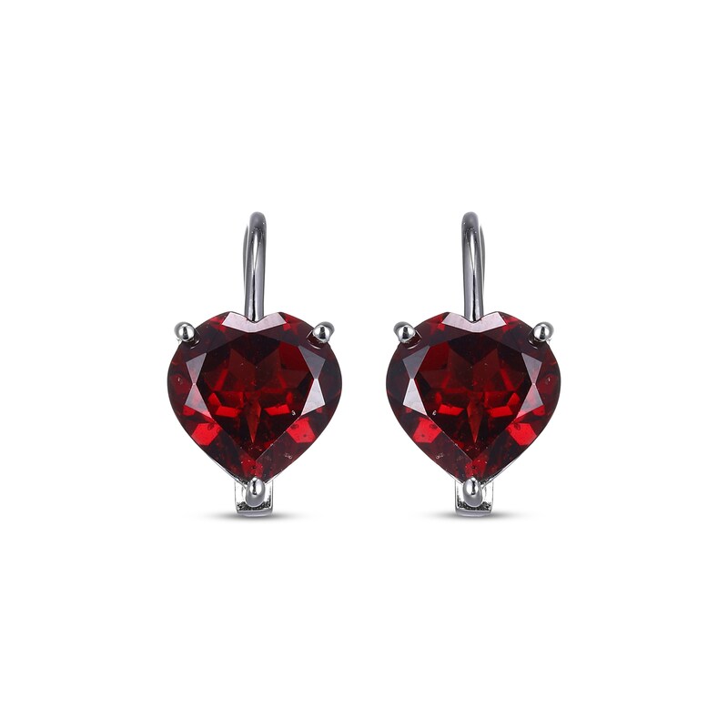 Main Image 2 of Heart-Shaped Garnet Solitaire Earrings Sterling Silver