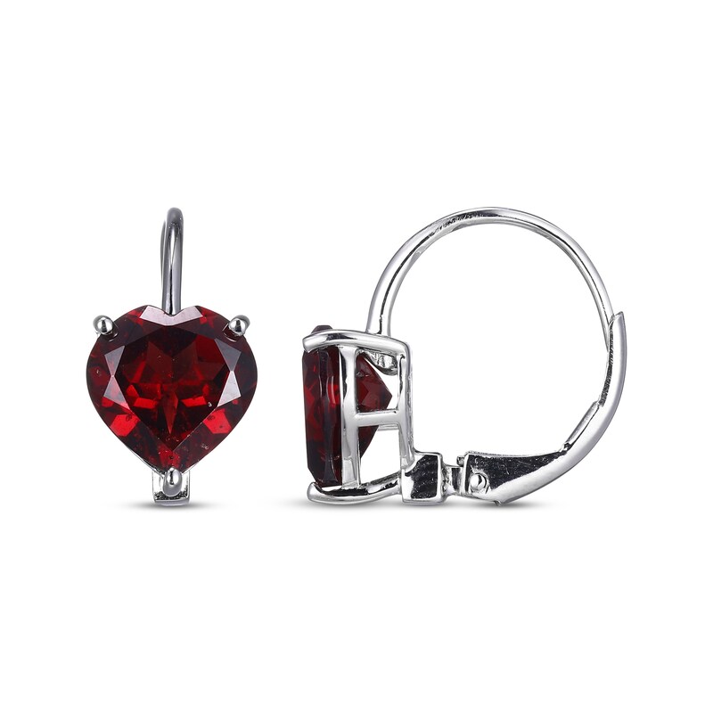 Main Image 3 of Heart-Shaped Garnet Solitaire Earrings Sterling Silver