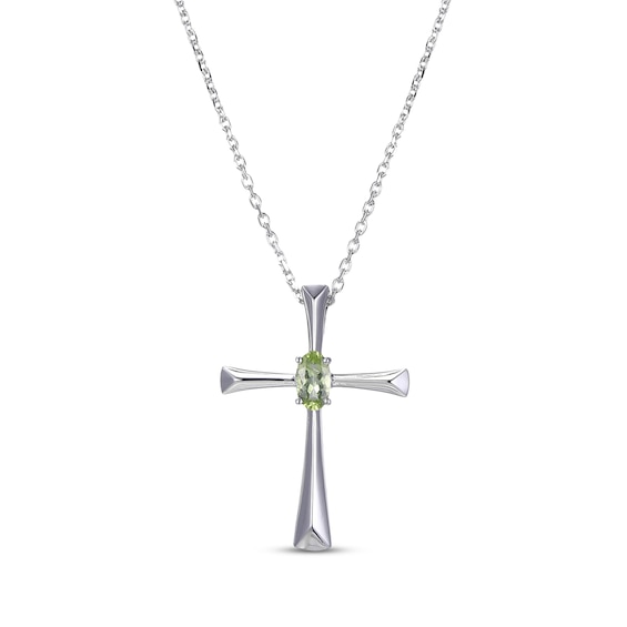 Oval-Cut Peridot Cross Necklace Sterling Silver 18”
