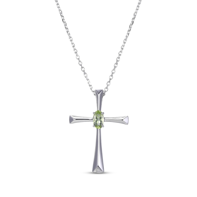 Main Image 1 of Oval-Cut Peridot Cross Necklace Sterling Silver 18”