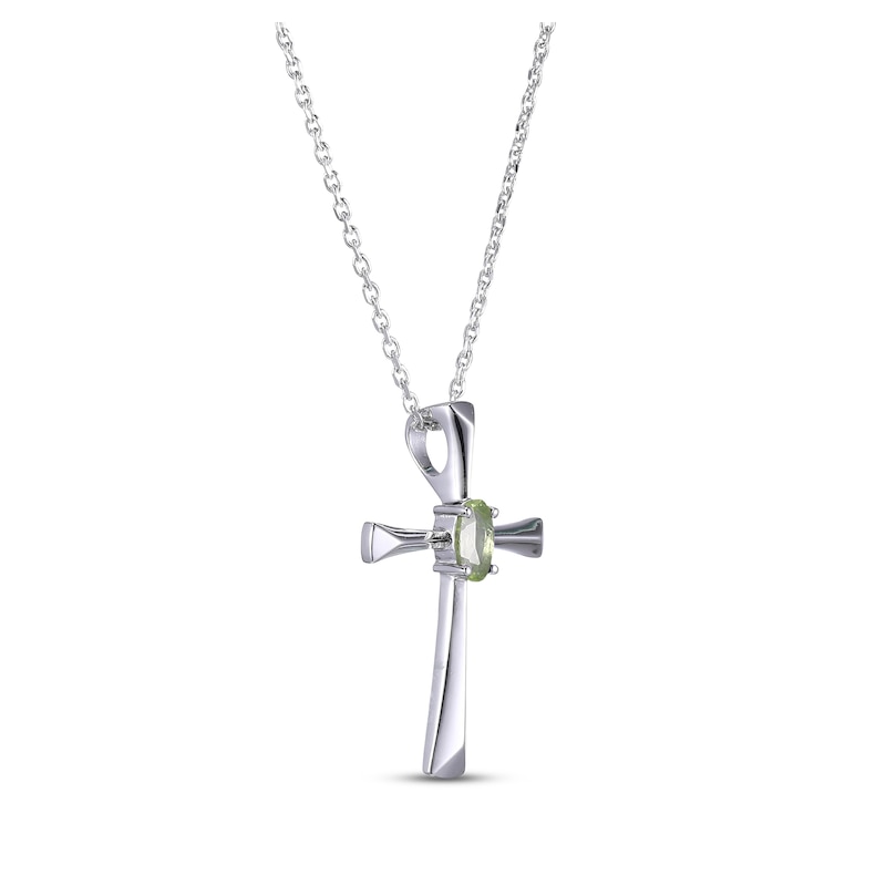 Main Image 2 of Oval-Cut Peridot Cross Necklace Sterling Silver 18”