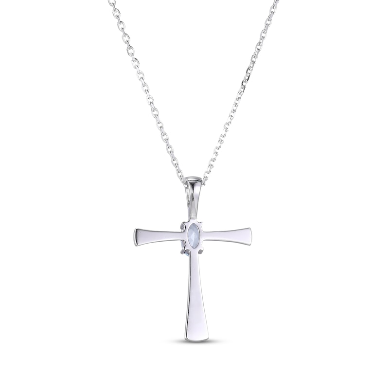 Oval-Cut Aquamarine Cross Necklace Sterling Silver 18”