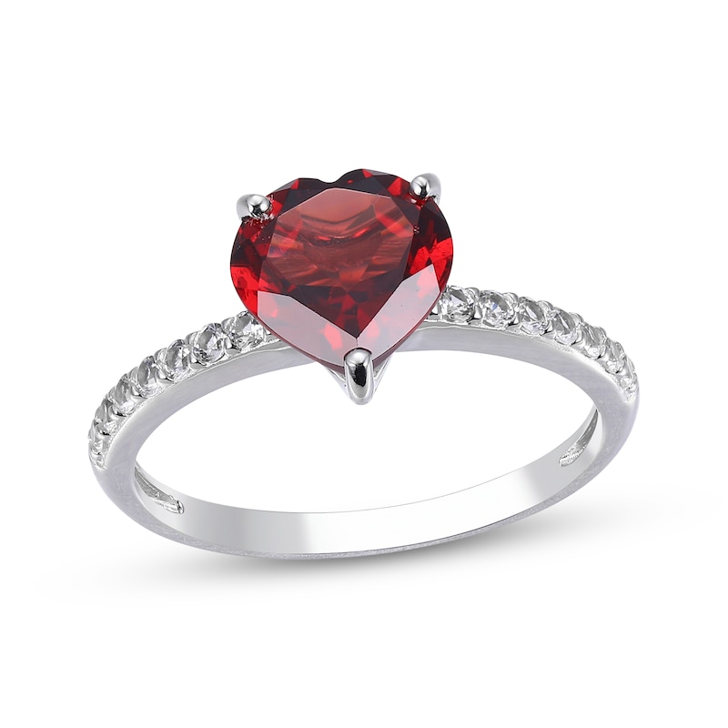 Heart-Shaped Garnet & White Lab-Created Sapphire Ring Sterling Silver