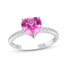 Heart-Shaped Pink & White Lab-Created Sapphire Ring Sterling Silver