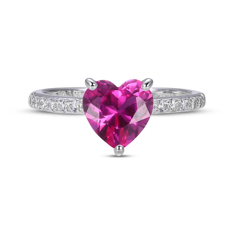 Heart-Shaped Pink & White Lab-Created Sapphire Ring Sterling Silver