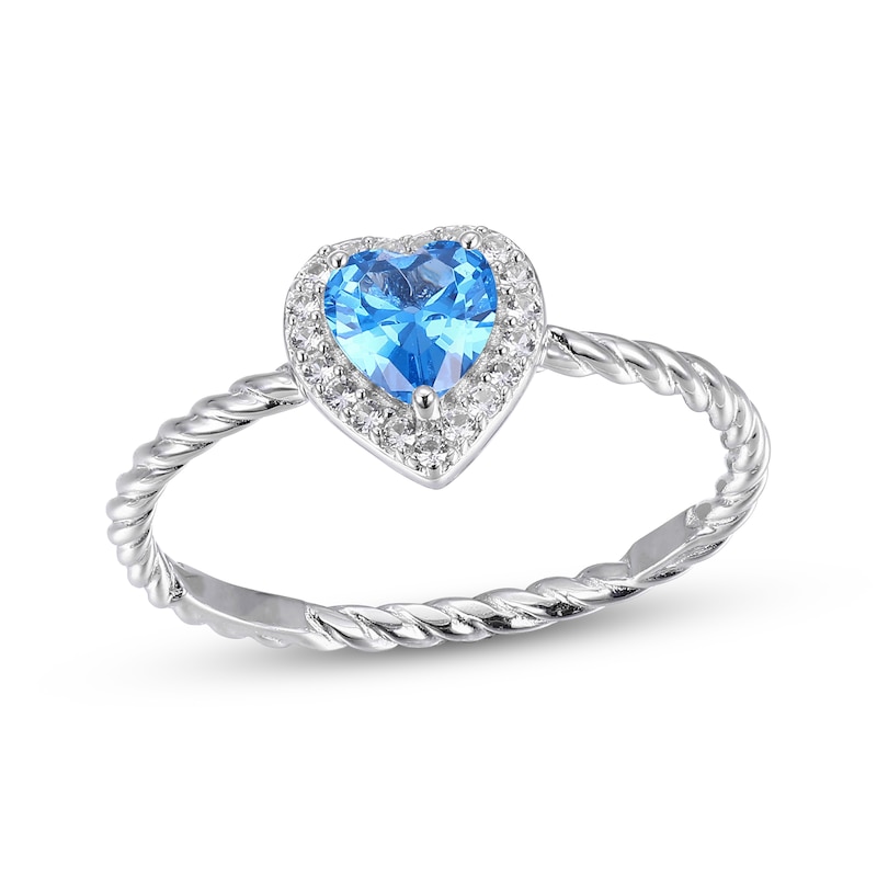 Heart-Shaped Swiss Blue Topaz & White Lab-Created Sapphire Ring Sterling Silver