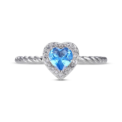 Ice Gems Sterling Silver Double Heart Ring With Created Blue Sapphire & White Topaz - Friendship & Couples Ring