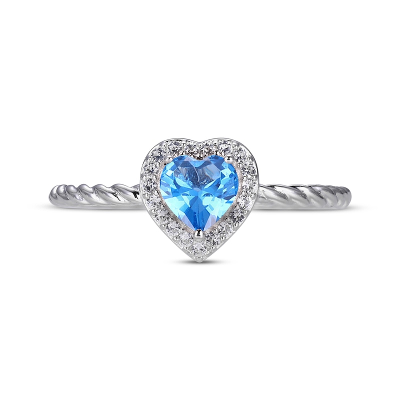 Heart-Shaped Swiss Blue Topaz & White Lab-Created Sapphire Ring Sterling Silver